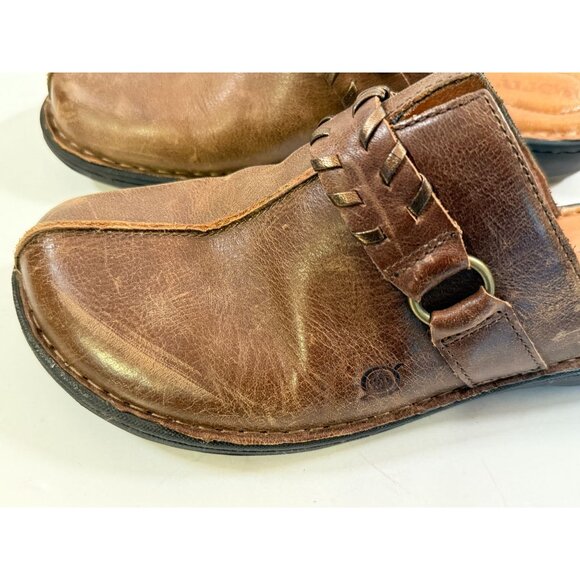Born Brown Leather Slip On Mules Clogs Shoes Women's Size 9M - Picture 3 of 9